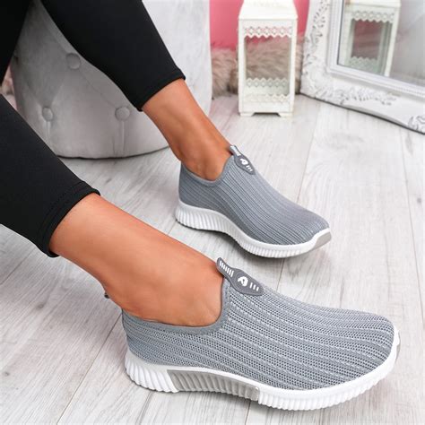 womens ladies slip  knit trainers party casual sport sneakers women shoes ebay