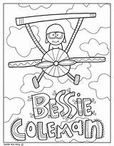 Bessie Coleman History Month Coloring Pages Women Printables Aviation Aerial Tricks Classroomdoodles sketch template