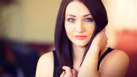 wallpaper face women model long hair blue eyes brunette glasses