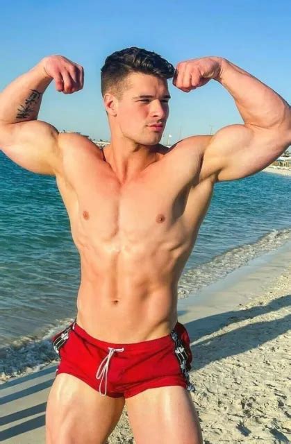 shirtless male muscular jock hunk flexing beach beefcake man photo 4x6