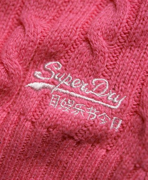womens croyde cable crew neck jumper in pink superdry