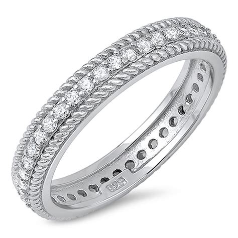 Sterling Silver 925 Cz Vintage Antique Womens Eternity Wedding Band