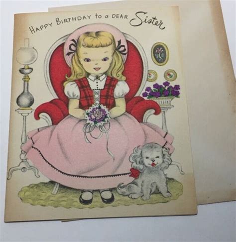 Vintage 1950s Happy Birthday Sister Forget Me Not Card With Posie