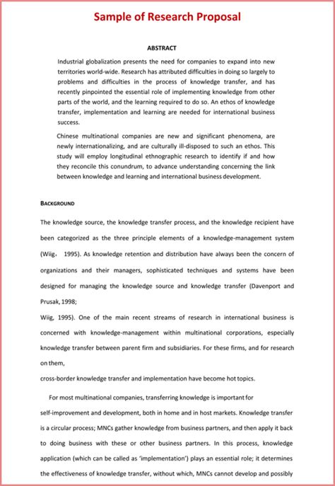 research proposal format sample
