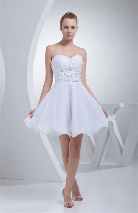 White Cute Sweetheart Sleeveless Zip Up Chiffon Short Prom