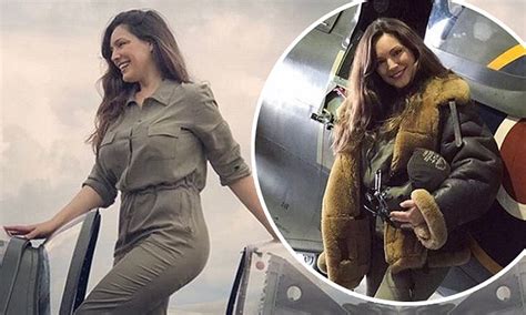 kelly brook flies in spitfire in a sexy aviation jumpsuit