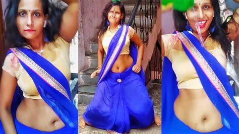 Desi Bhabhi Deep Navel Sexy Dance Saree Pouring Water On Herself