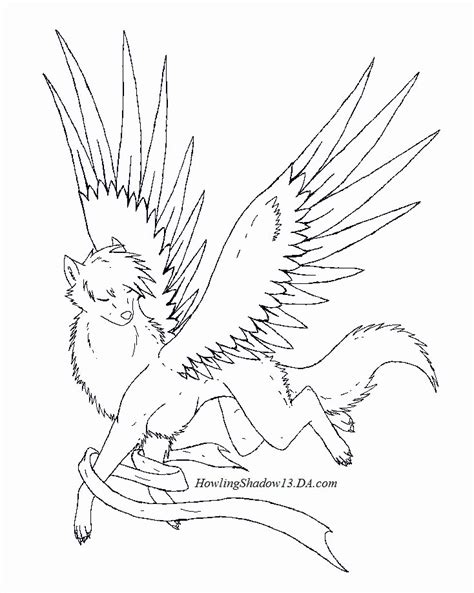 wolf howling   moon coloring pages winged wolf lineart