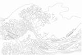 Hokusai Kanagawa Coloring Wave Great Katsushika 1833 1829 Adult Vector sketch template
