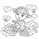 Kolorowanka Bicycle Tricycle Rowerze Rower Jazda Dziewczyny Zarys Kreskówek Strony sketch template