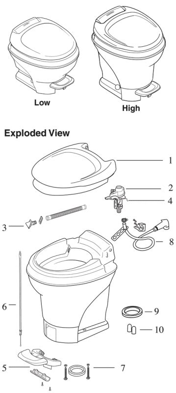 thetford  aqua magic  parchment  foot flush rv toilet mfg