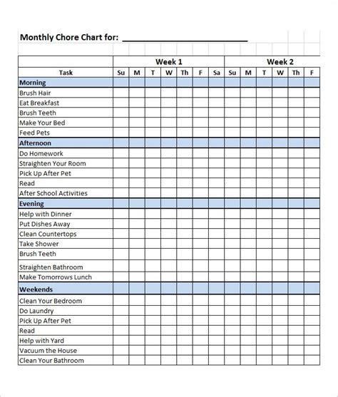 family chore chart template   word excel  format