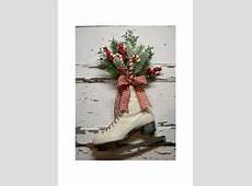 Christmas Ice Skate Christmas wreath Door decor vintage Cottage