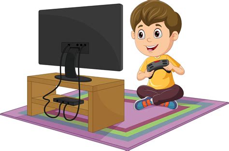cartoon  boy playing video game  vector art  vecteezy