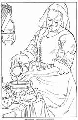 Vermeer Coloring Pages Milkmaid La Paintings Famous Laitiere Johannes Jan Colouring Choose Board Drawings Line Painting sketch template