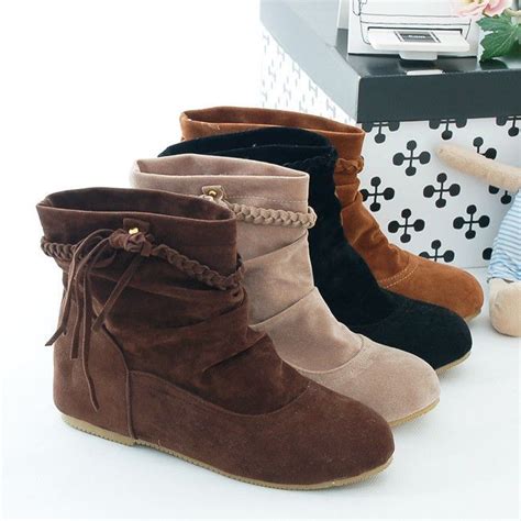 Womens Hot Sale Fashion Faux Suede Slouch Boots Flat Tassel Boho Ankle