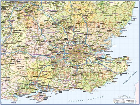 south east england st level county wall map  roads  rail