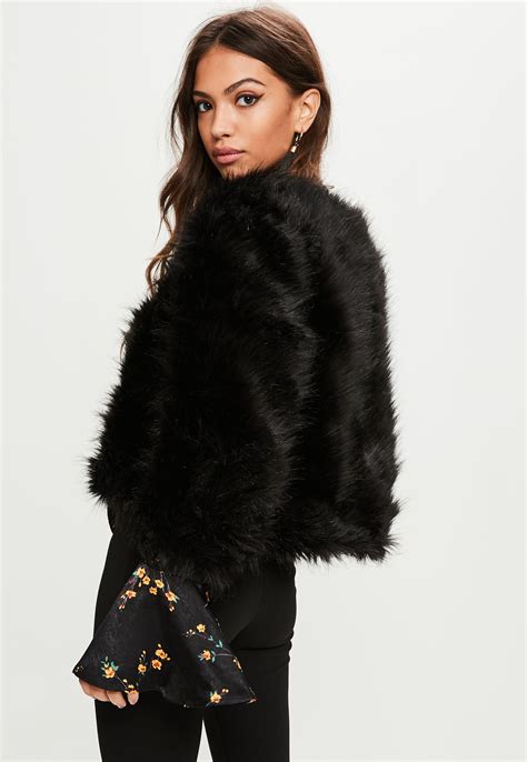 missguided black short fluffy faux fur jacket lyst