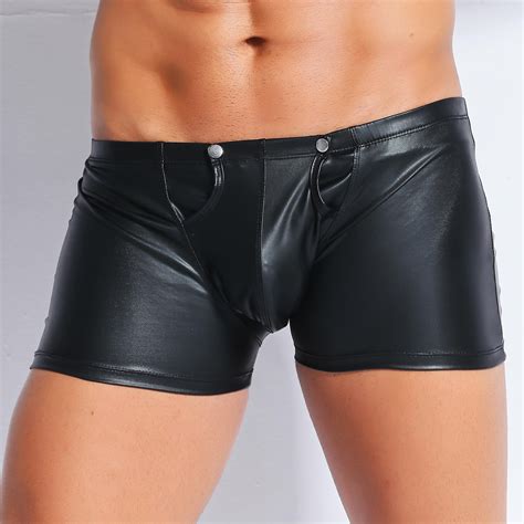 new black men underwear sexy faux leather gay panty fashion back zipper