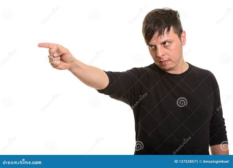 studio shot  angry caucasian man pointing finger stock image image
