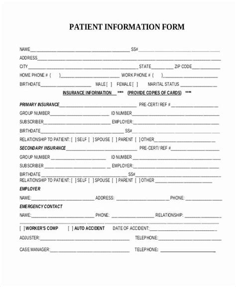 patient information form template inspirational sample patient