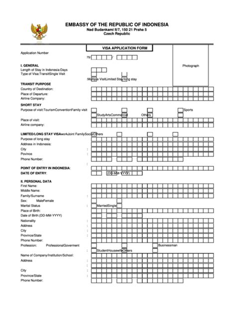 Visa Application Form Embassy Of The Republic Of Indonesia Printable