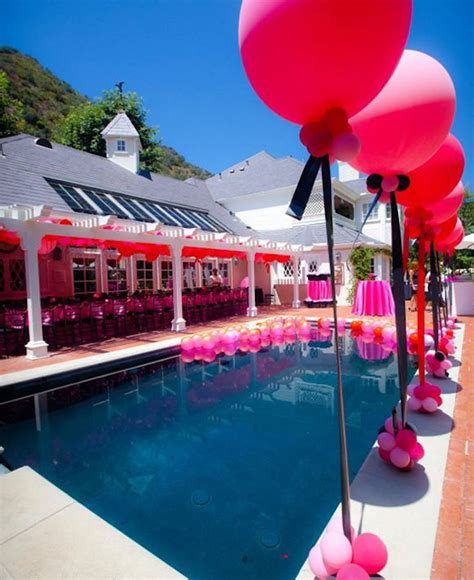 pink bridal shower by the pool