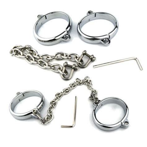 Handcuffs Ankle Cuff Oval Type Metal Bondage Lock Bdsm Wear With Chain