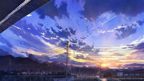 anime landscape scenery clouds stars