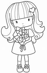 Coloring Girl Little Drawing Pages Cute Line Girls Para Clipart Flower Flowers Kids Drawings Colouring Color Printable Pintar Sheets Chick sketch template