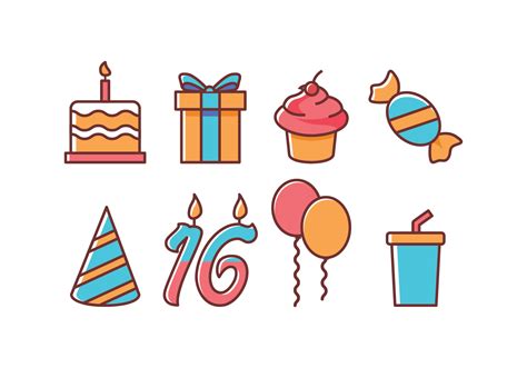 birthday icon set  vector art  vecteezy