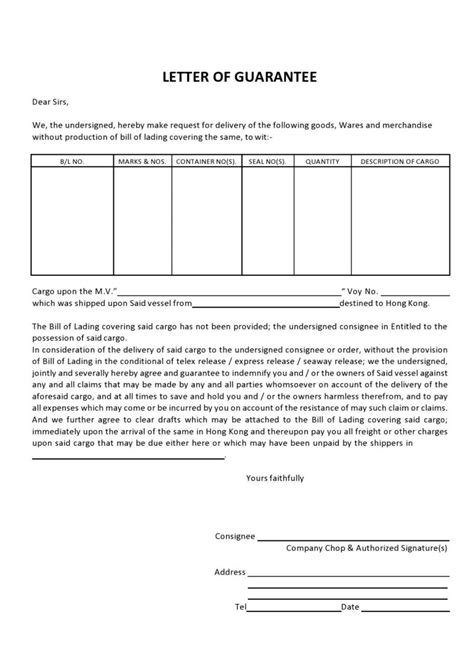 professional letter  guarantee samples templatelab