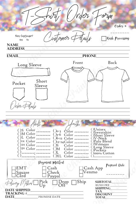 shirt order form template  printable