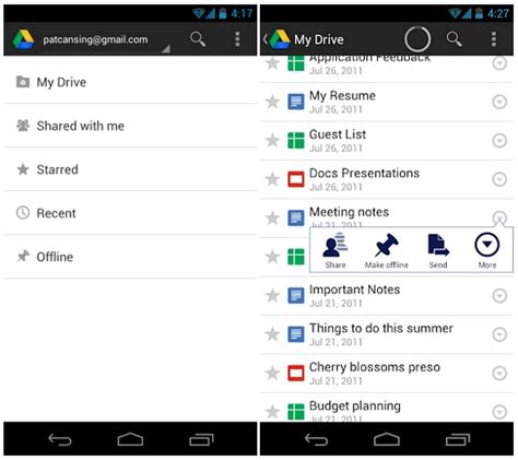 google docs  android   google drive adds  features