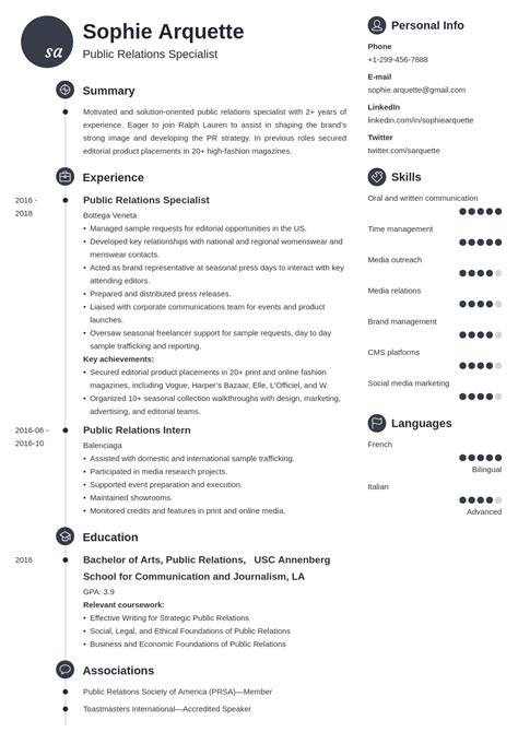 public relations resume  template  examples