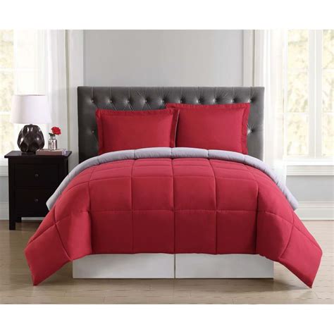 3 Piece Full Queen Comforter Set Red Gray