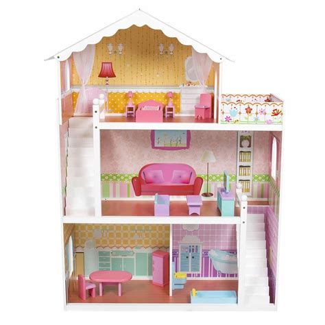 large childrens wooden dollhouse fits barbie doll house pink