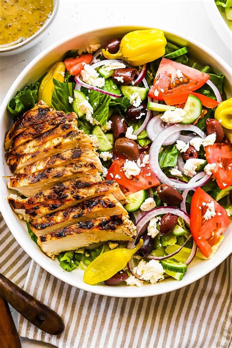grilled greek chicken salad   food