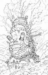 Howl Howls Ghibli 塗り絵 ハウル 動く Castillo 大人 Ambulante ぬりえ Castles Castelo Totoro Ambulant Th01 Chihiro sketch template