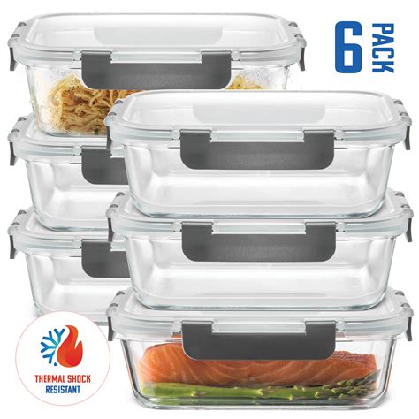Glass Food Storage Containers 6 Pack 35 Oz Airtight Snap Locking Lid