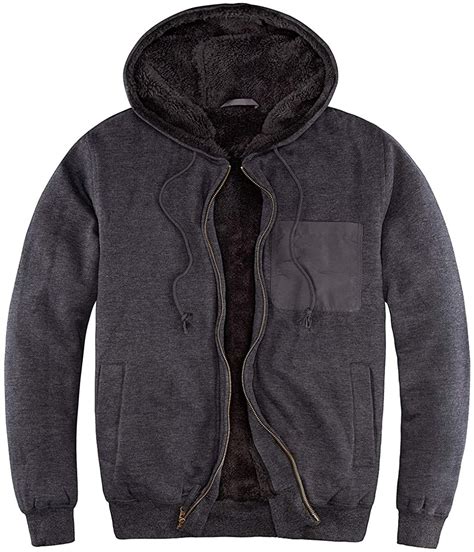 mens winter heavyweight fleece hooded jacket full zip  sherpa lined hoodies  ebay