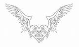 Coloring Pages Roses Wings Hearts Popular Heart sketch template