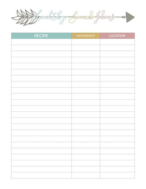 printable  perfect  keeping track  healthy snack recipes