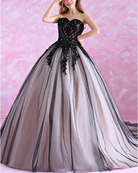 2017 Ball Gown Black Gothic Wedding Dresses Sweetheart