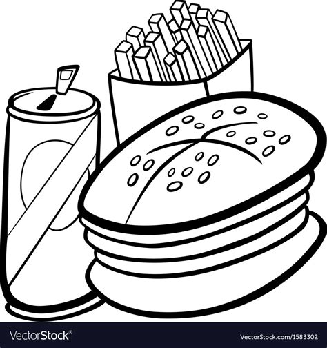 fast food cartoon  coloring book royalty  vector