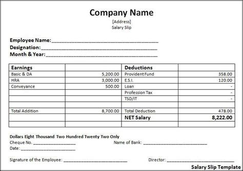 salary slip template   document issued   employer