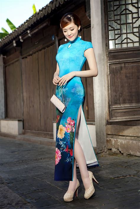 wholesale qipao 2015 new long silk cheongsam high slit sexy retro stage