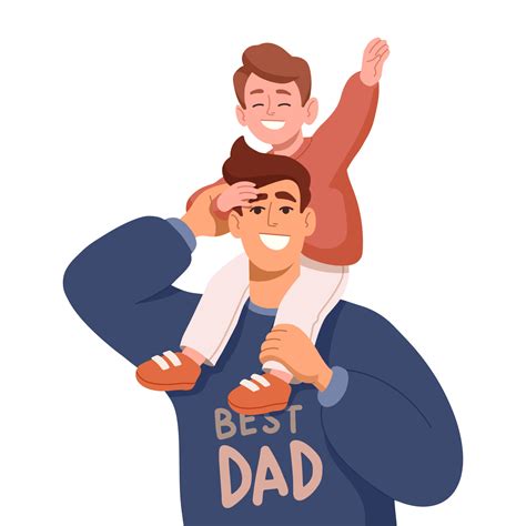 drawing  happy dad  son sitting   shoulders  cartoon style