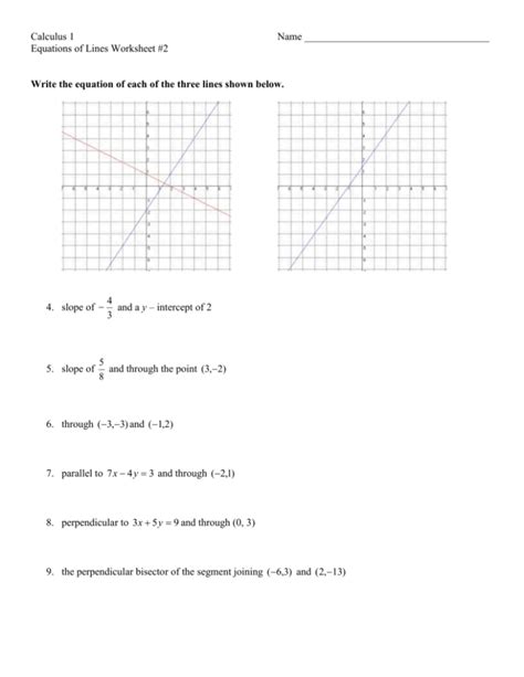 equations  lines worksheet