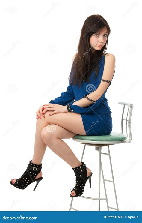 pretty young girl sitting  chair stock  image